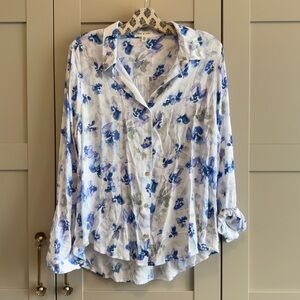Cloth & Stone Printed Buttondown Shirt Effortless Silhouette Silky Rayon ANTHRO